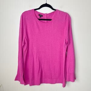 Talbots 1X Plus Sz Bright Pink Lambswool Blend Sweater Poet Sleeve Button Detail